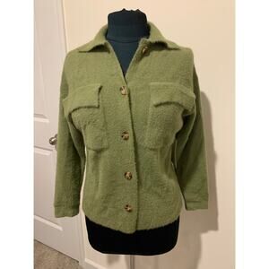 Calligraphie NWT Green Fuzzy Sweater Jacket Blazer Size Extra Small Comfy Career
